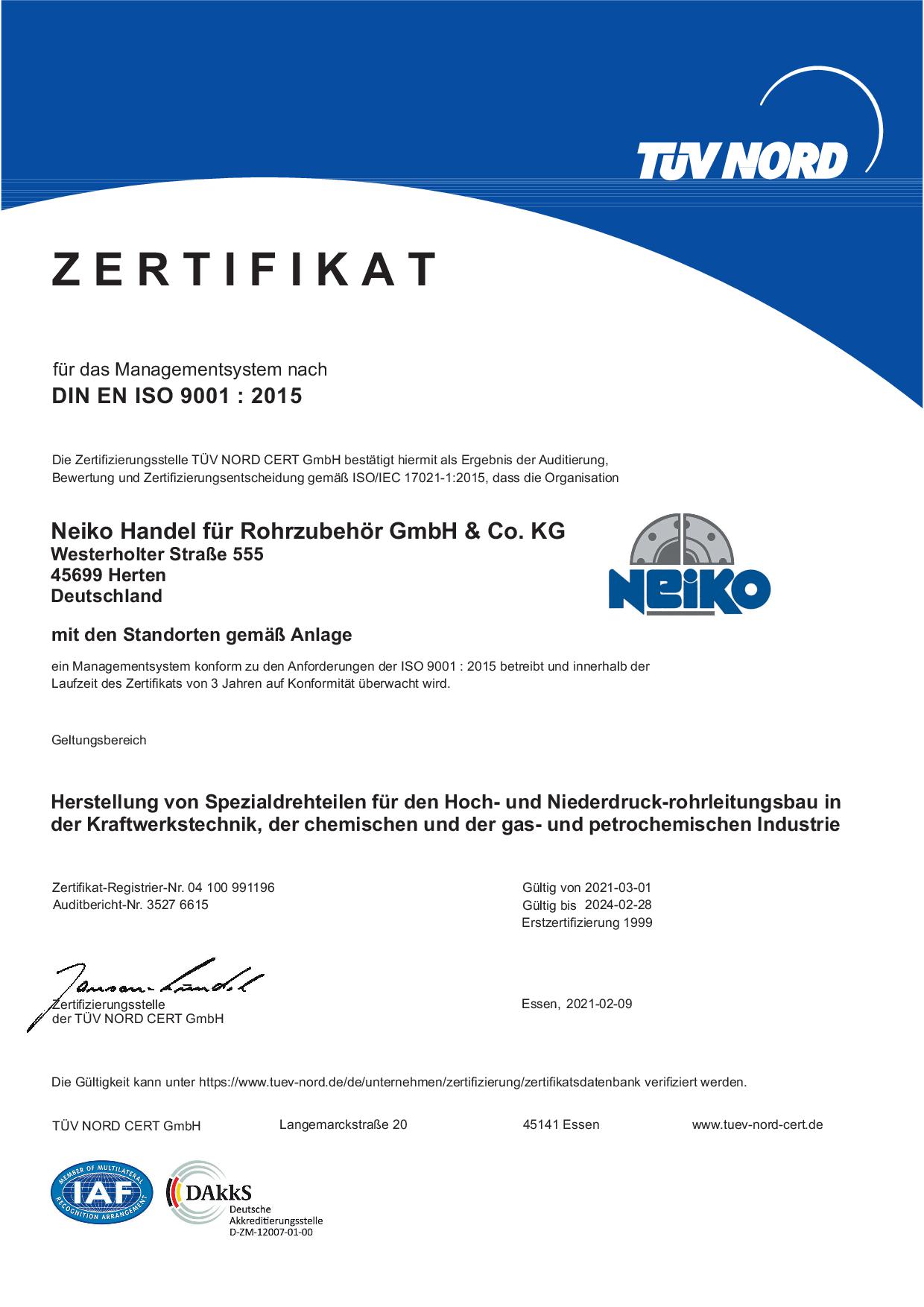Neiko Zertifikat